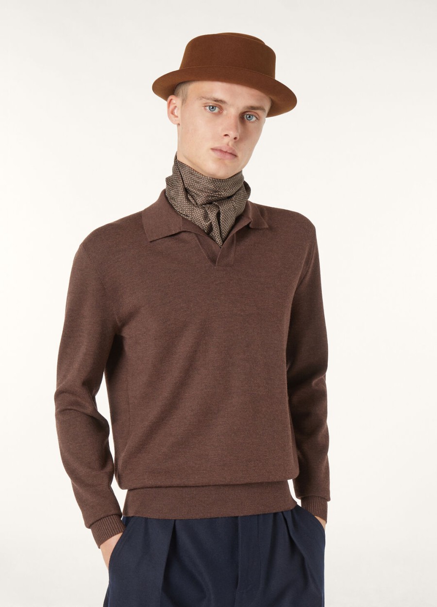 wish wollen poloshirt met sterrenmotief en anaise melange-look en knoopsluiting