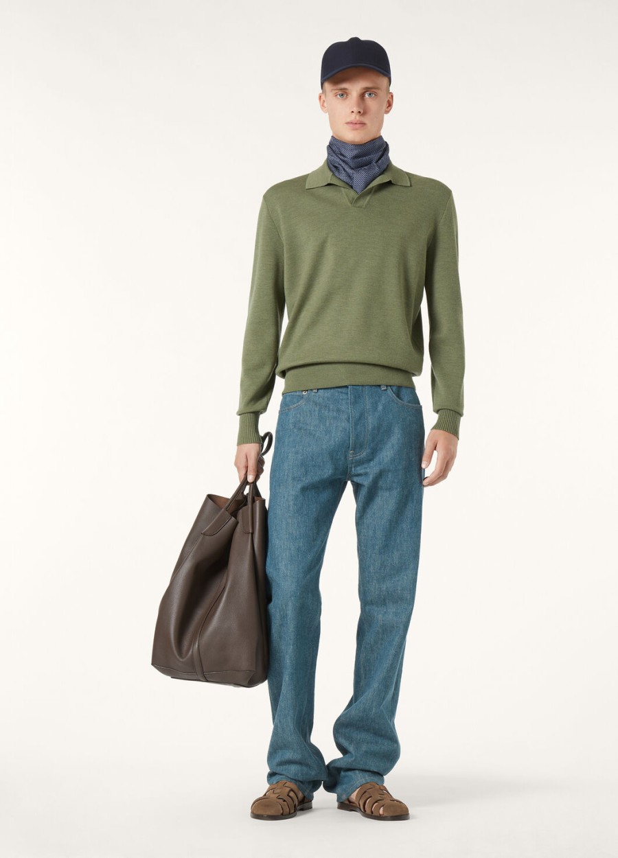 wish wollen poloshirt met knoopsluiting in de kleur lagoon flora melange