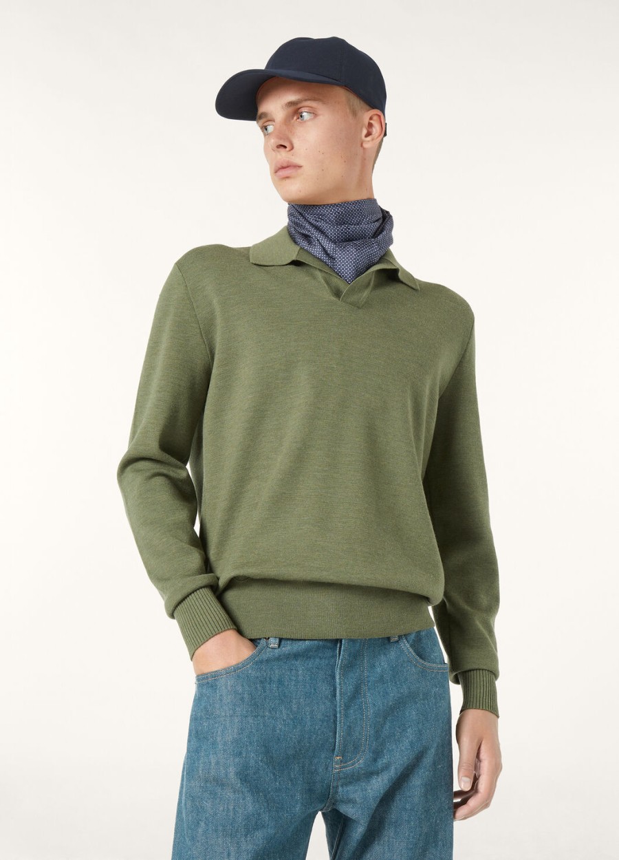 wish wollen poloshirt met knoopsluiting in de kleur lagoon flora melange