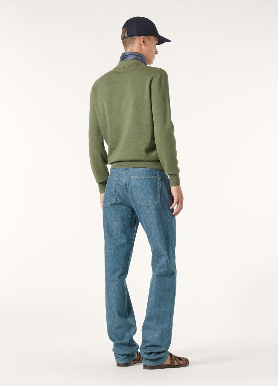 wish wollen poloshirt met knoopsluiting in de kleur lagoon flora melange