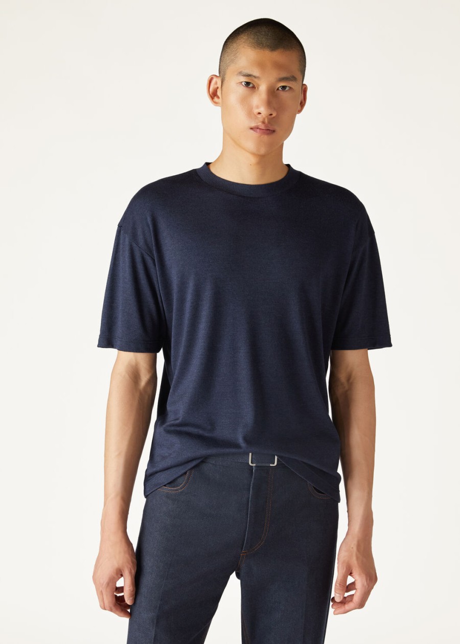 philion zijden kasjmier t-shirt ombré blauw