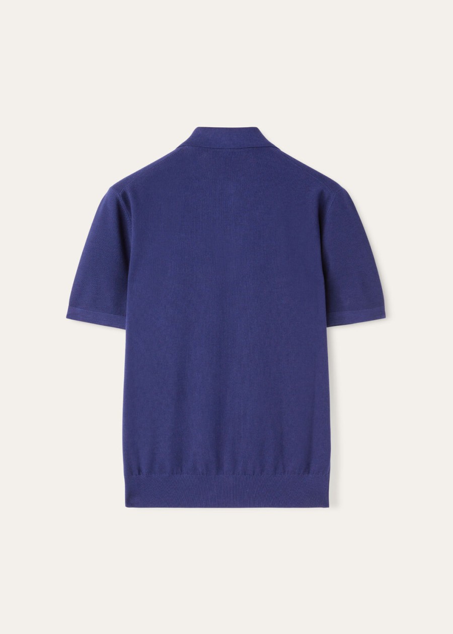 poloshirt zonder knopen katoen zijde kobalt steen