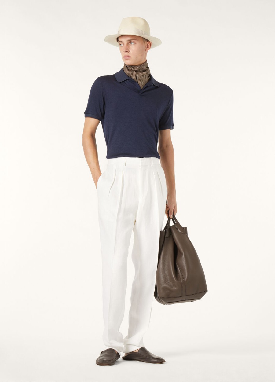 zijden kasjmier poloshirt met ombrépatroon in blauw.
