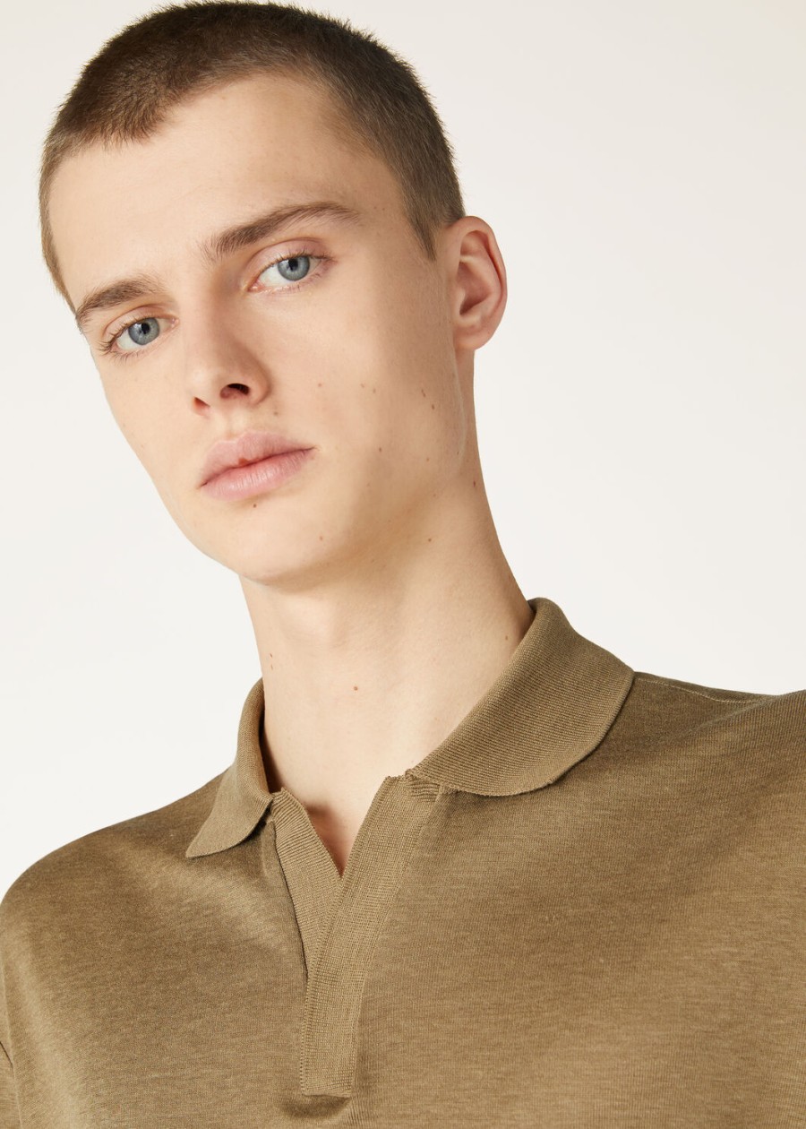 valpiana polo shirt van katoen en zijde in stoffig kaki