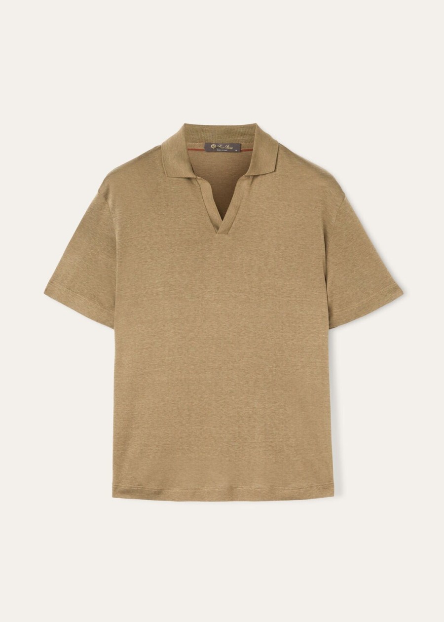 valpiana polo shirt van katoen en zijde in stoffig kaki