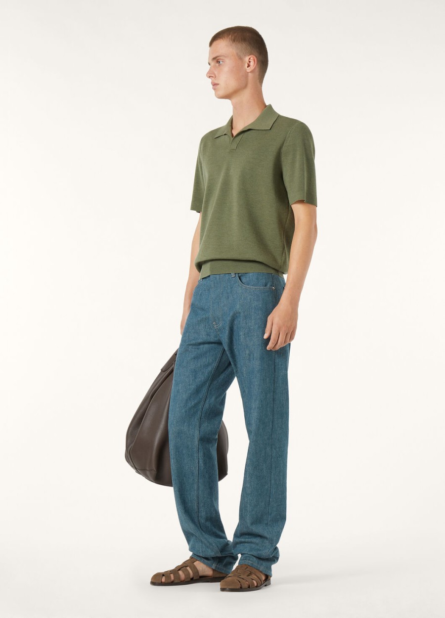 empire wish wollen poloshirt met lagune-flora-melangeprinte afwerking