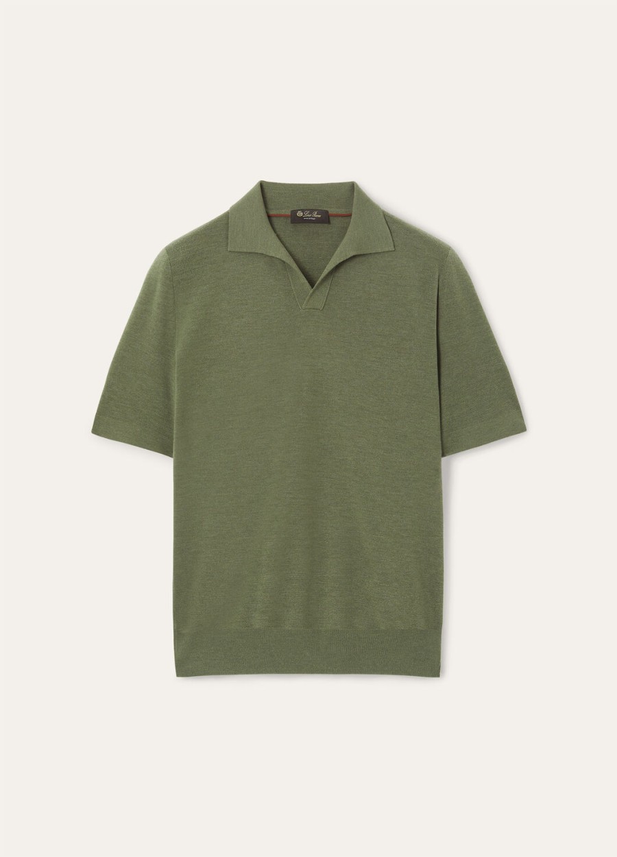 empire wish wollen poloshirt met lagune-flora-melangeprinte afwerking