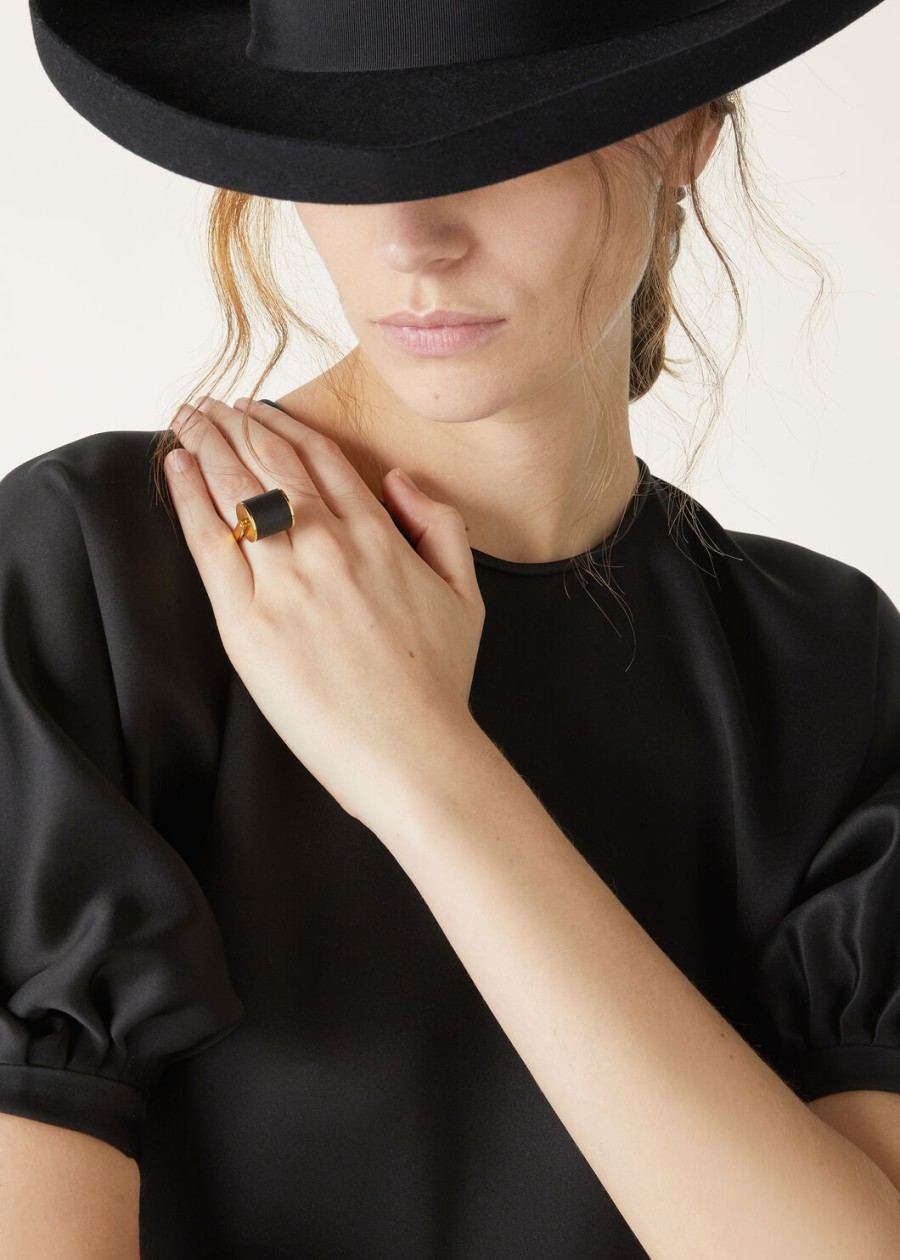 duo ring zwart messinggoud zon sieraden
