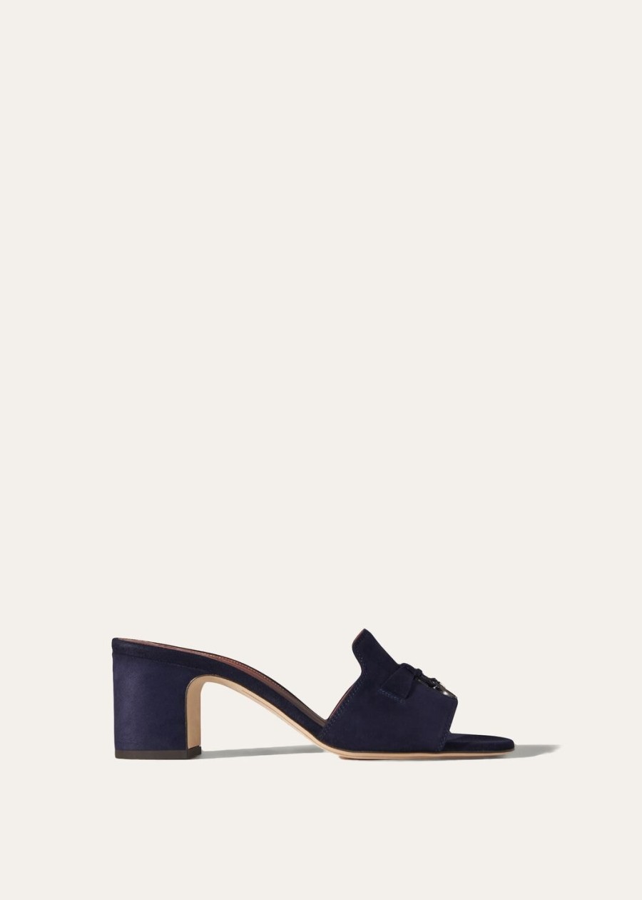zomerse charms sandalen van geitenleer in marineblauw
