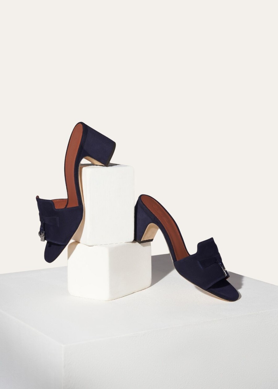 zomerse charms sandalen van geitenleer in marineblauw