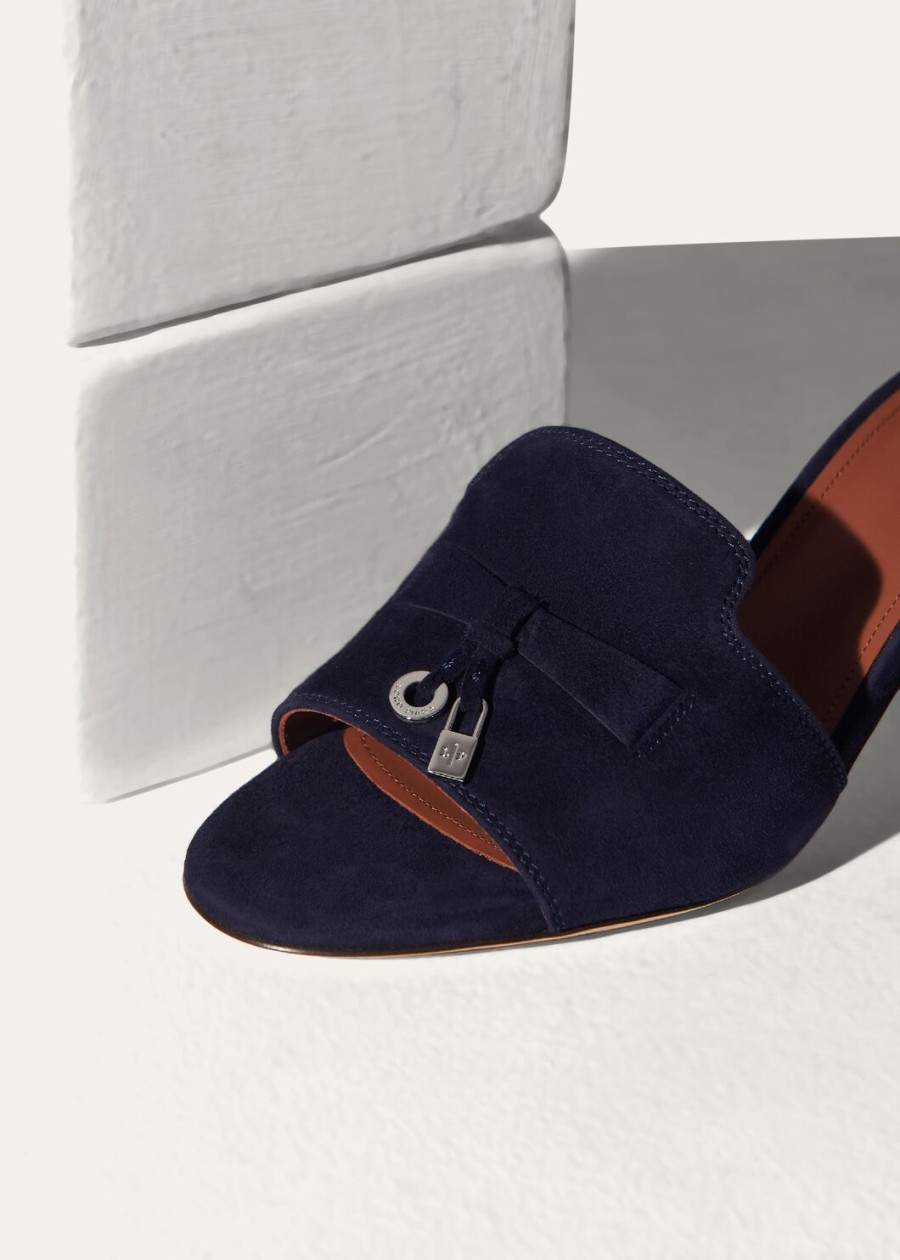 zomerse charms sandalen van geitenleer in marineblauw