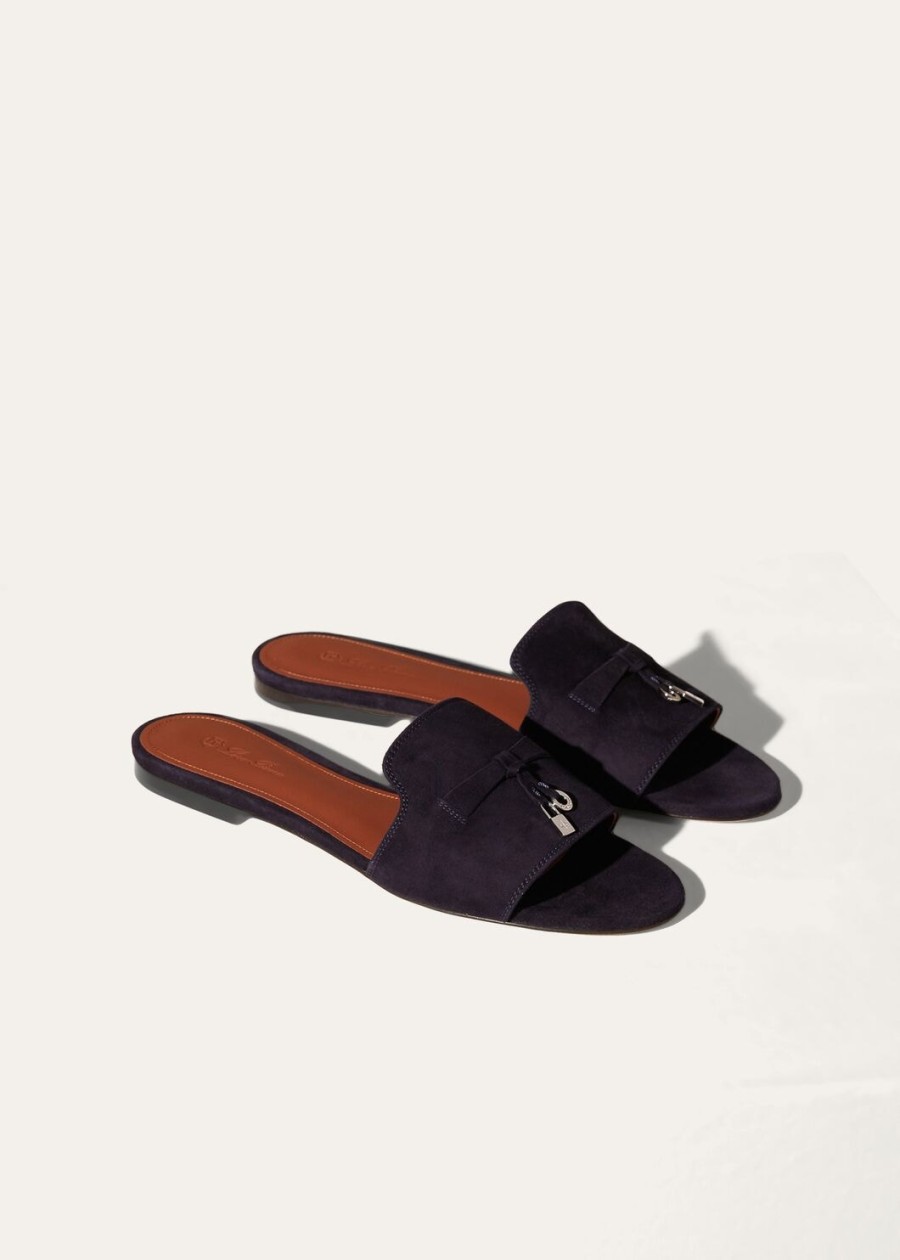 zomerse charms sandalen van geitenleer in marineblauw