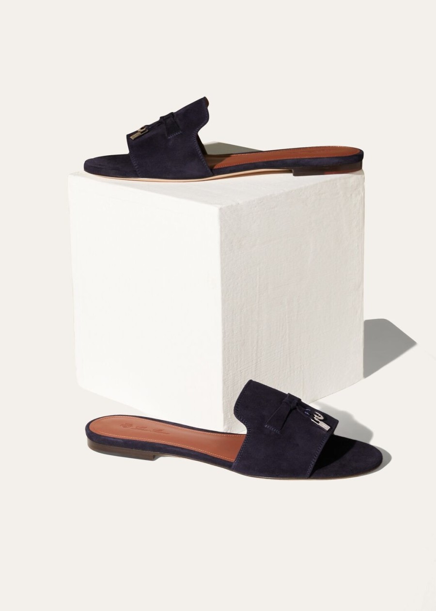 zomerse charms sandalen van geitenleer in marineblauw