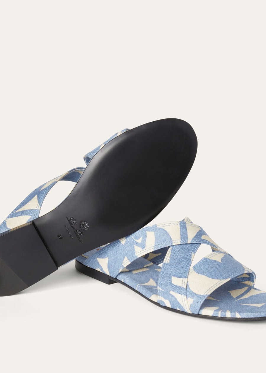 yuki flat mule linen beau bluecreamed honey