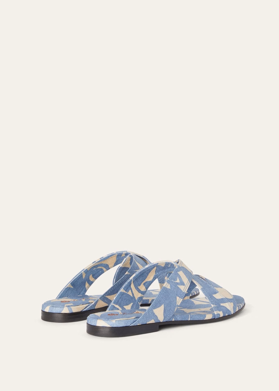 Yuki Flat Mule Linen Beau Blue/Creamed Honey