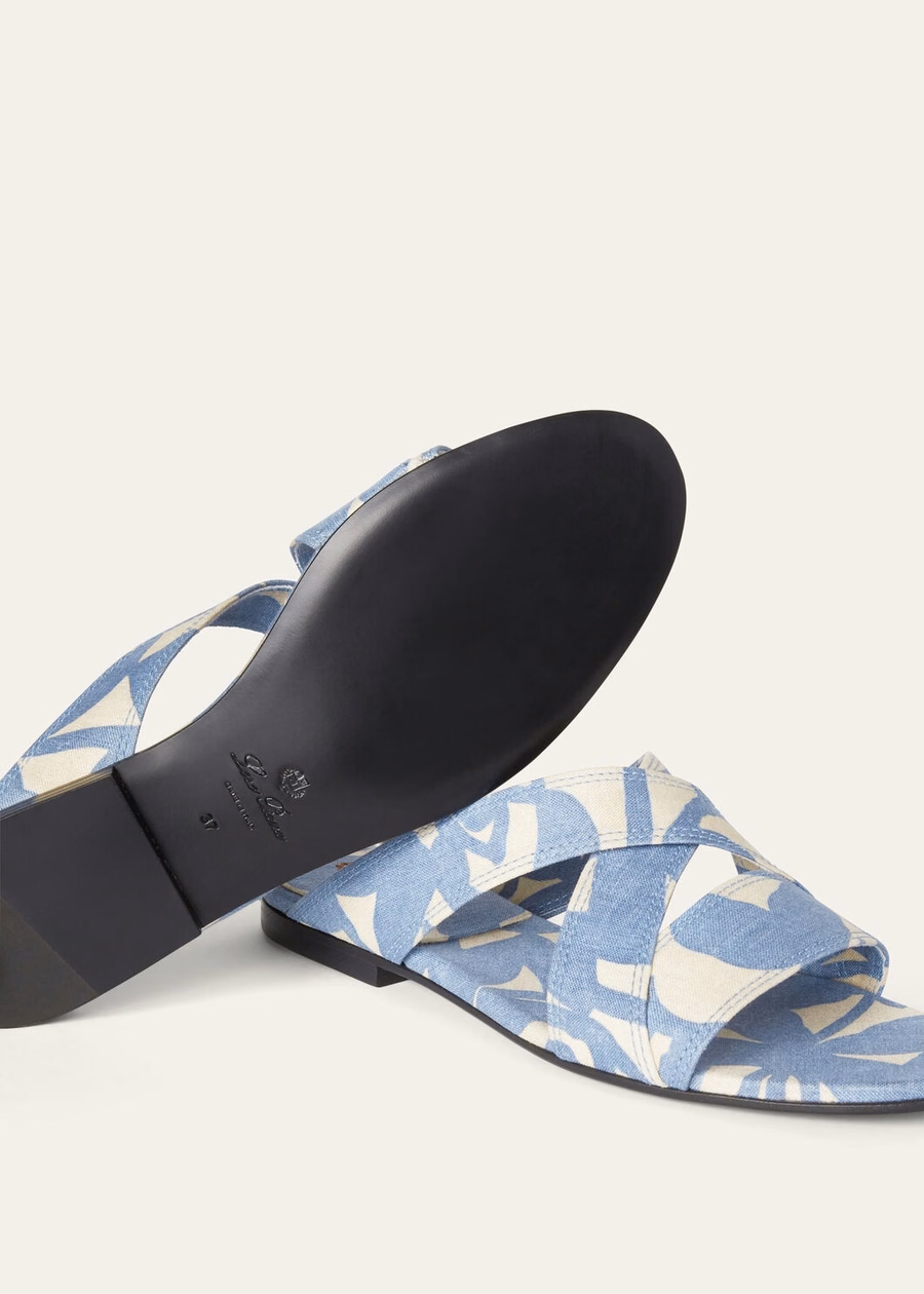 Yuki Flat Mule Linen Beau Blue/Creamed Honey