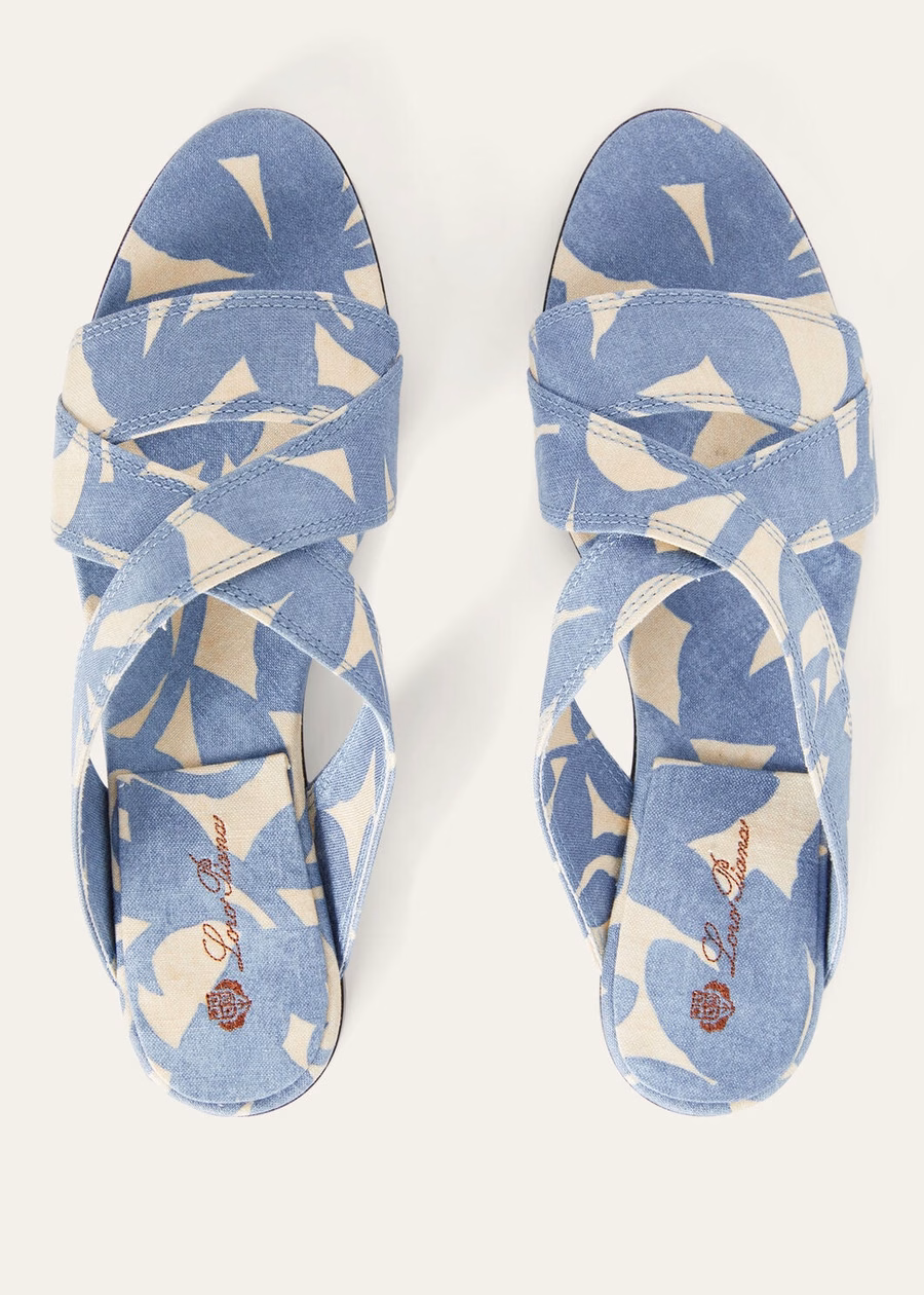 Yuki Flat Mule Linen Beau Blue/Creamed Honey
