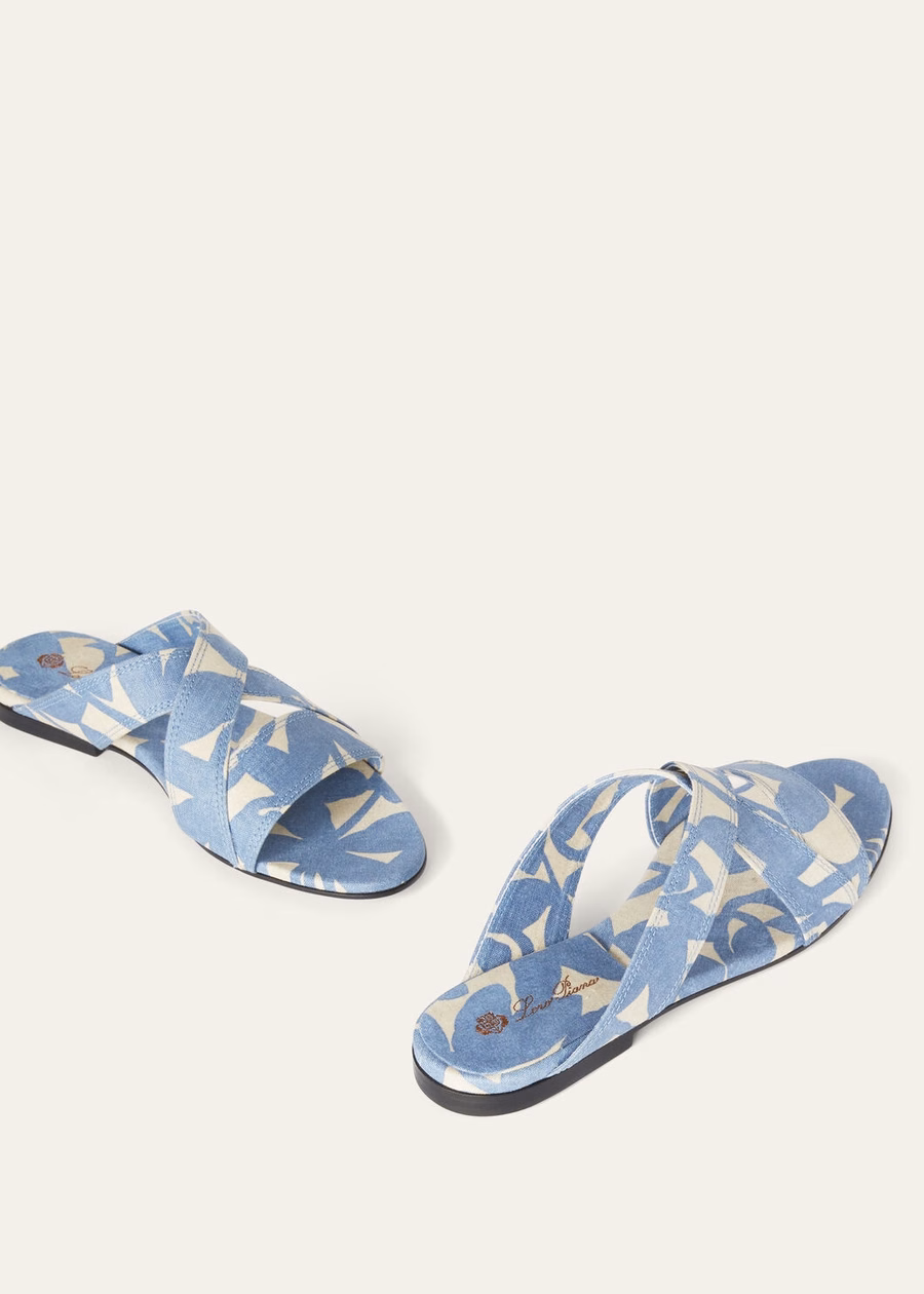 Yuki Flat Mule Linen Beau Blue/Creamed Honey