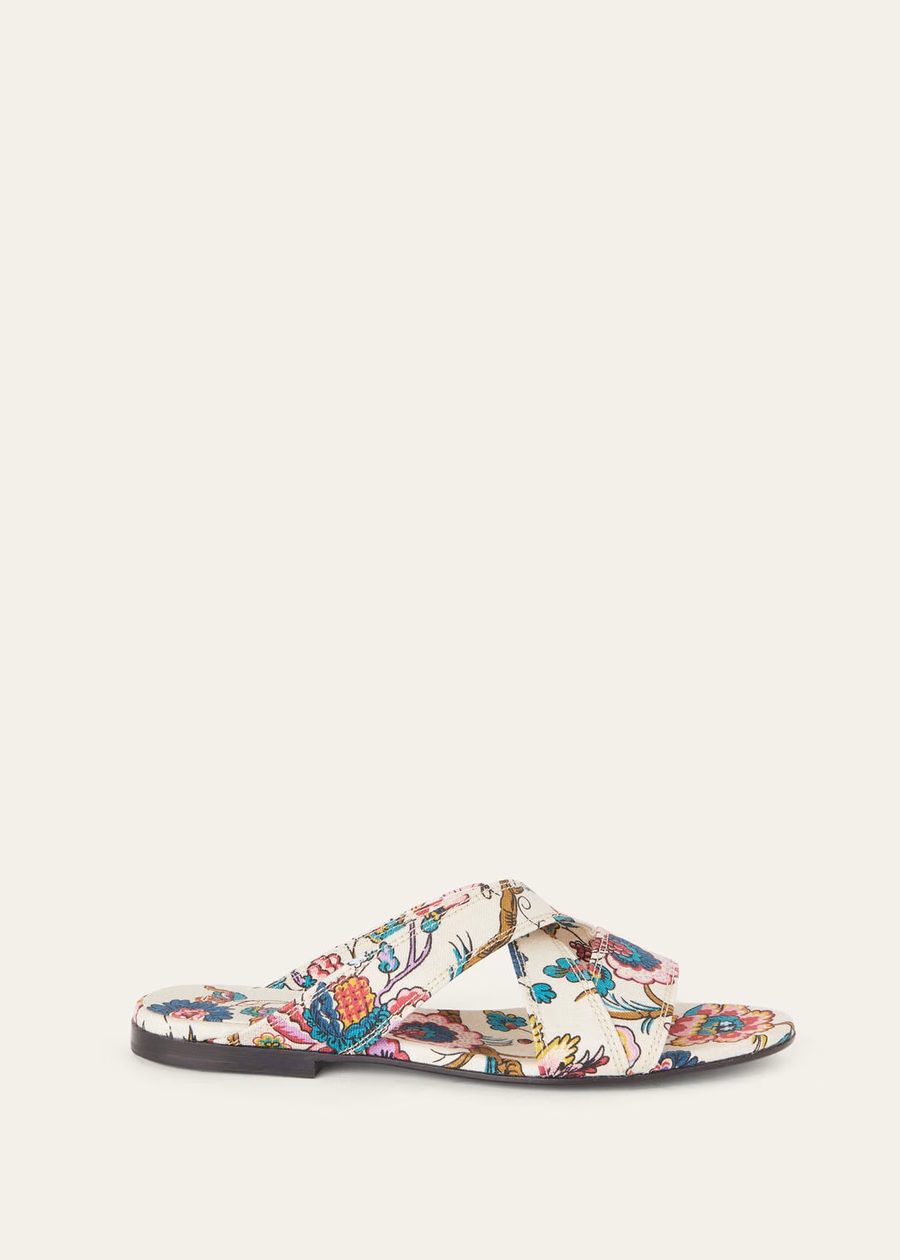 Yuki Flat Mule Linen sandelhout/impressionistisch roze/honingcrème