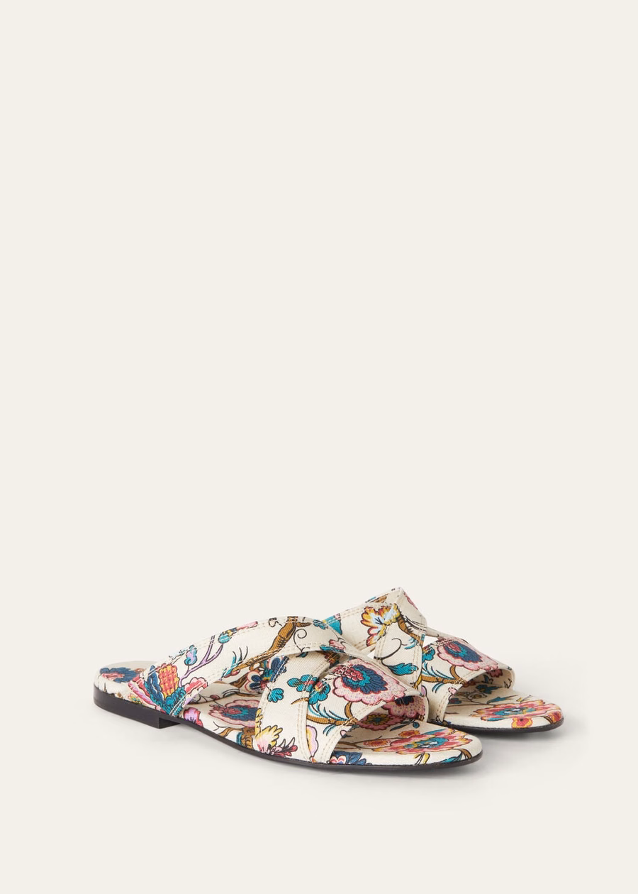 Yuki Flat Mule Linen sandelhout/impressionistisch roze/honingcrème