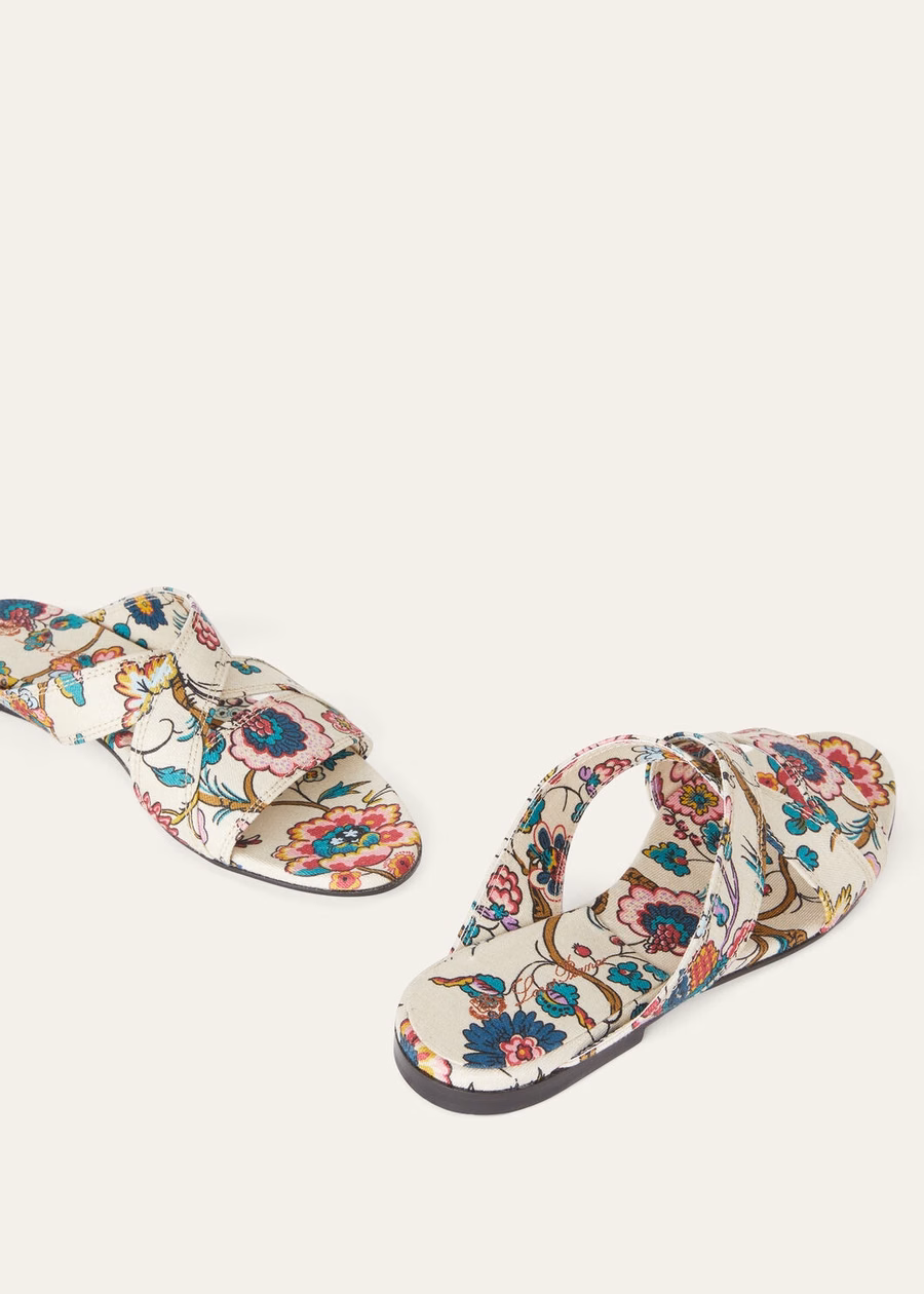 Yuki Flat Mule Linen sandelhout/impressionistisch roze/honingcrème
