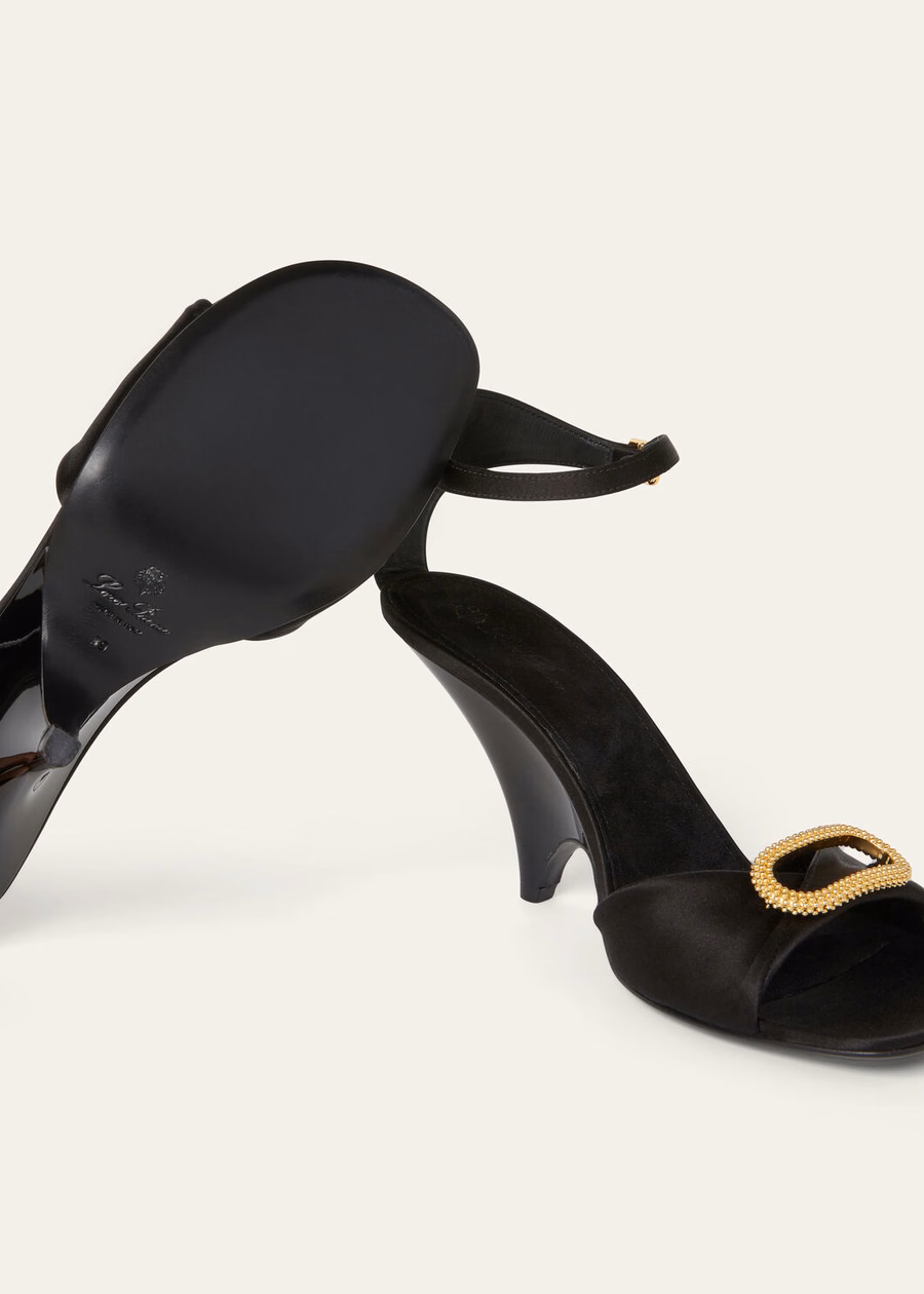 Olympia sandalen met hak, zijde, viscose, zwart
