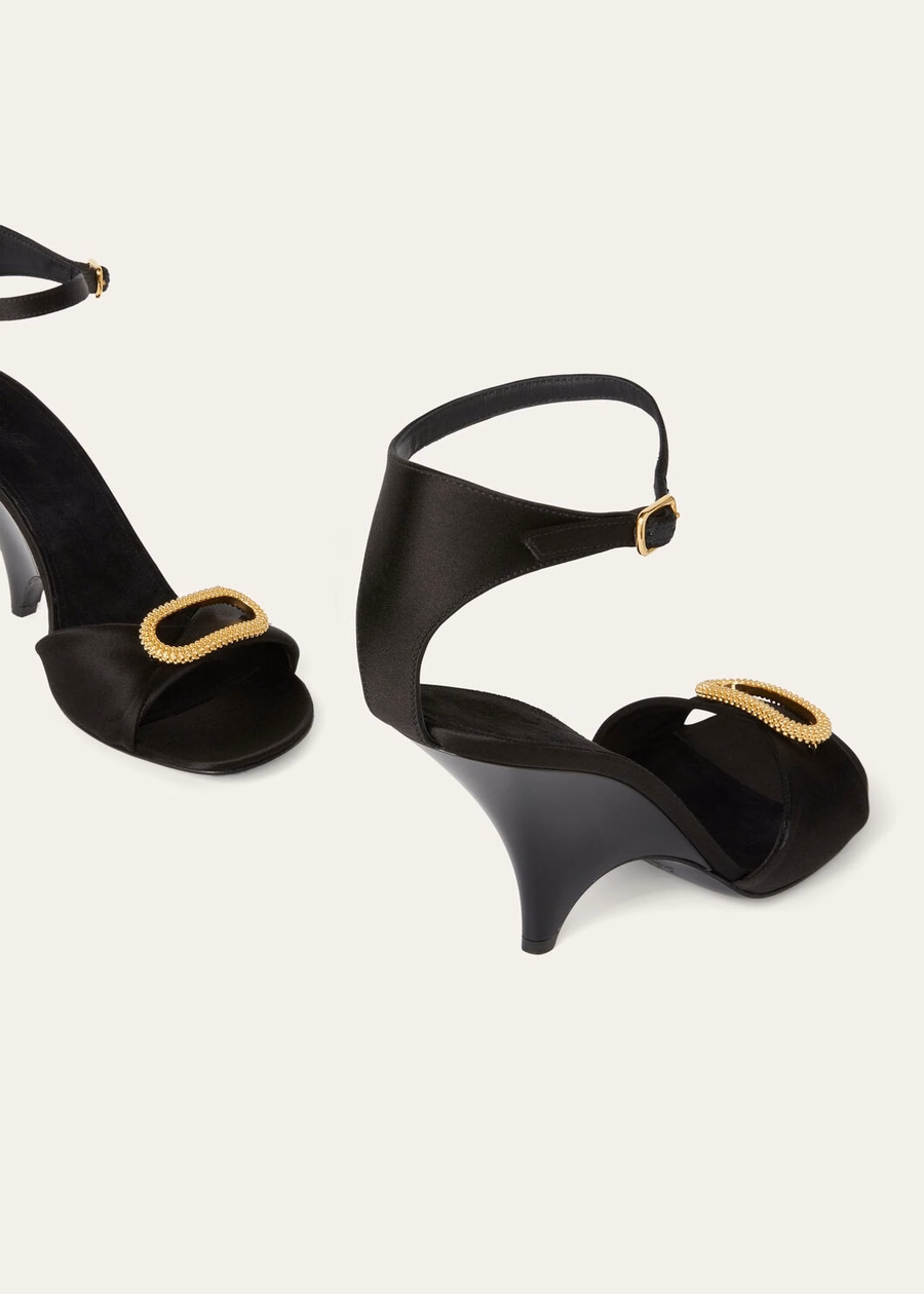 Olympia sandalen met hak, zijde, viscose, zwart