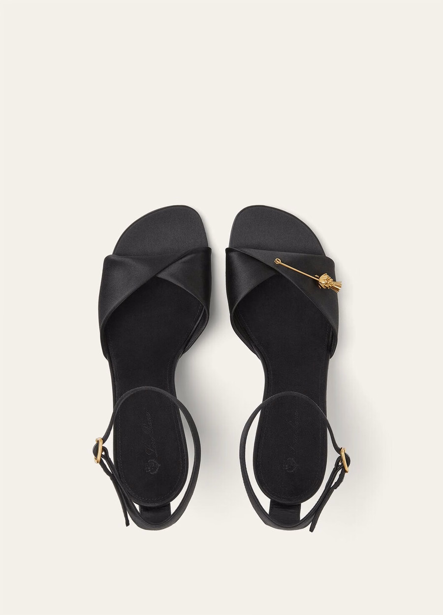 Olympia sandalen met hak, zijde, viscose, zwart