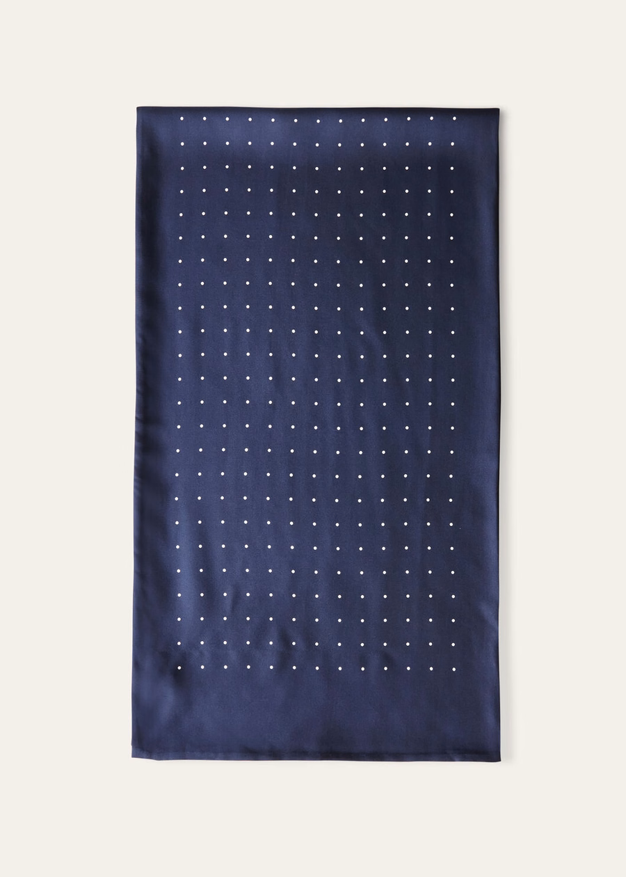 Marineblauwe/witte zijden sjaal met stippen