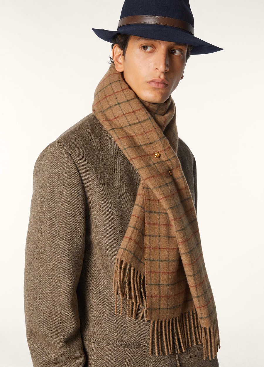 Quavo Cashmere Double Belt Scarf Camel/Forest/Pine Bark/Red