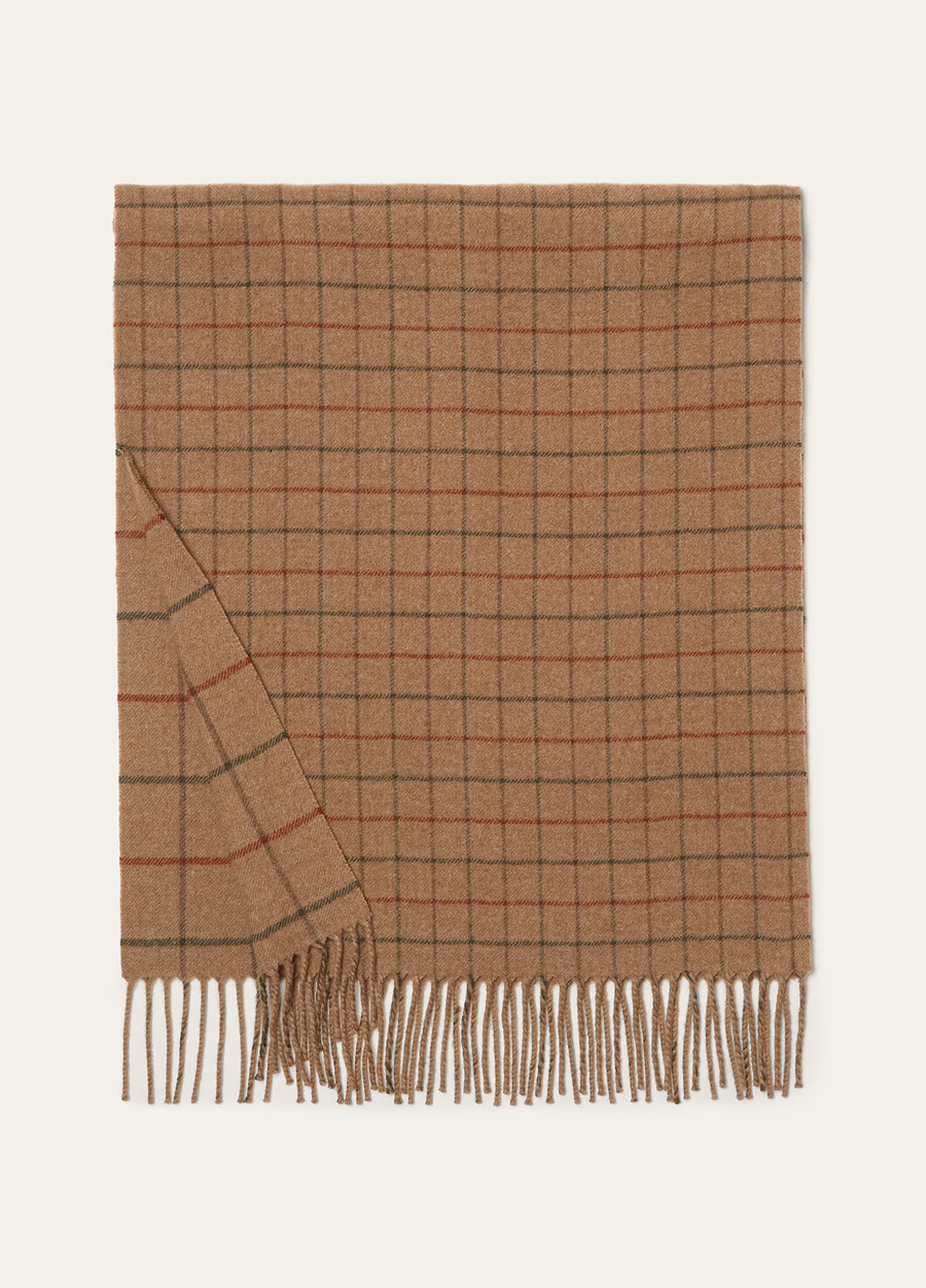 Quavo Cashmere Double Belt Scarf Camel/Forest/Pine Bark/Red