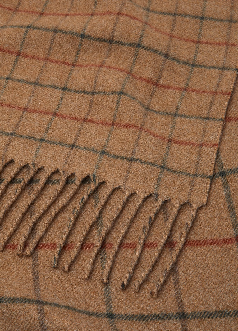 Quavo Cashmere Double Belt Scarf Camel/Forest/Pine Bark/Red