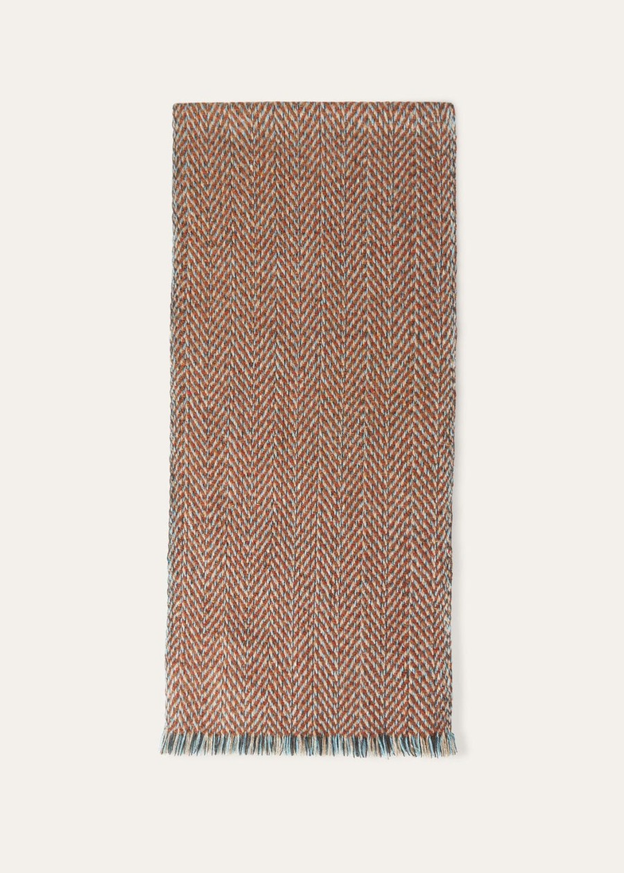 chevron kasjmiersjaal in de kleuren burnt earthbright azure