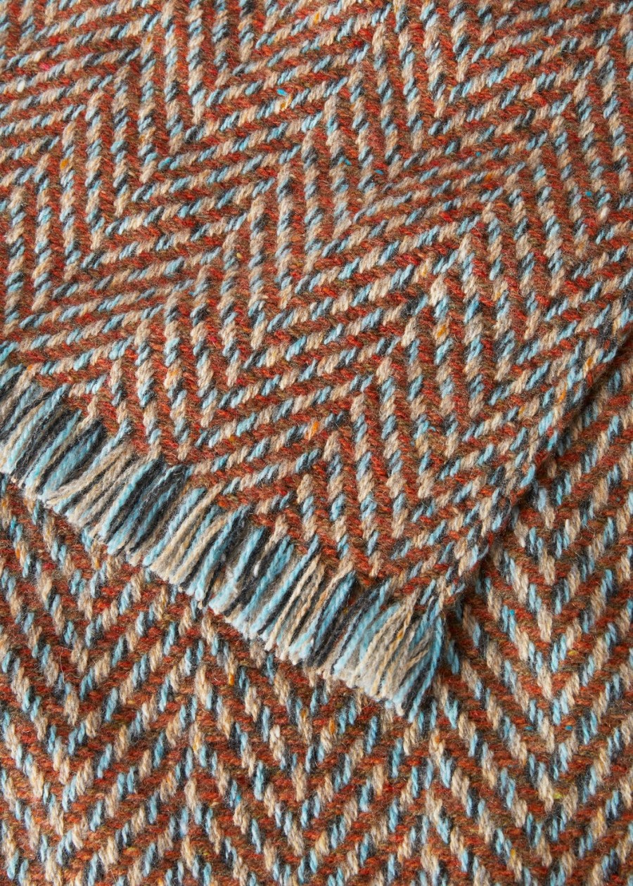 chevron kasjmiersjaal in de kleuren burnt earthbright azure