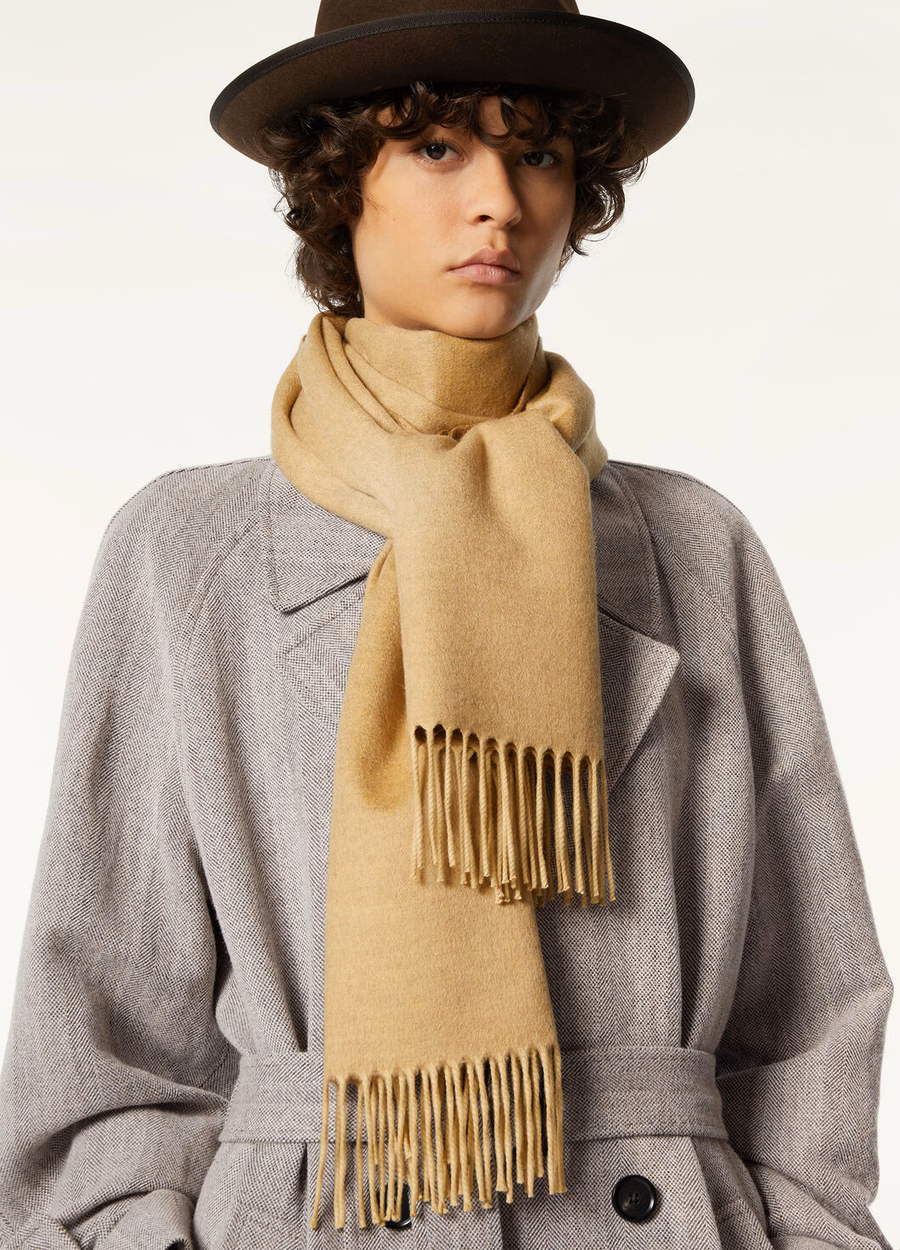 Baby Cashmere Prairie Sand Melange/Breen Camel Melange tweekleurige sjaal