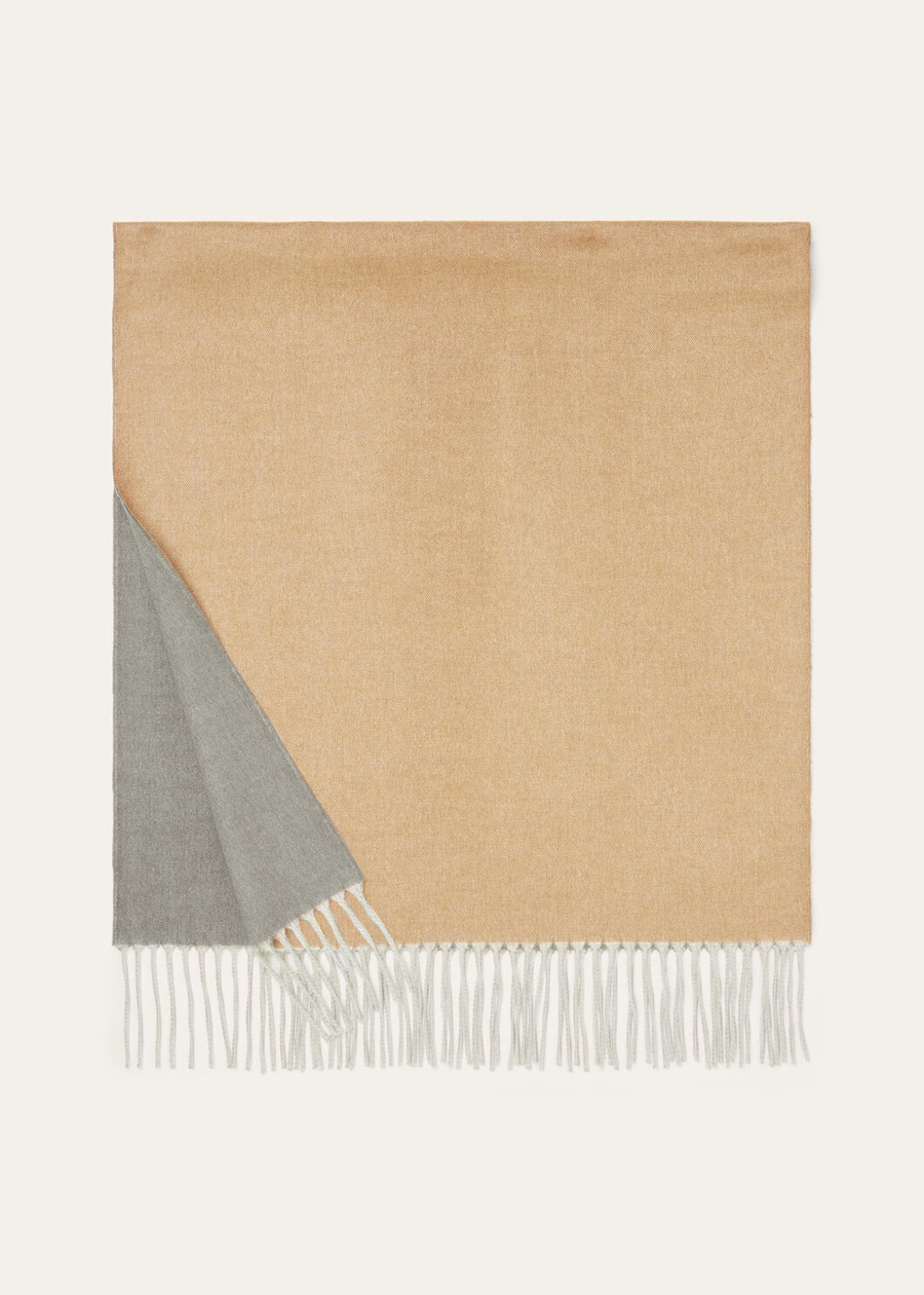 Tweekleurige sjaal van babykasjmier in camel/flanel melange