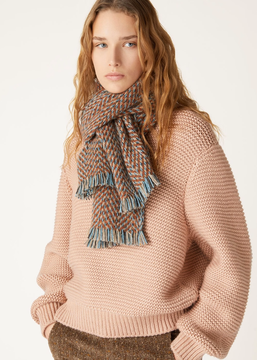Chevron kasjmiersjaal in de kleuren Burnt Earth/Bright Azure
