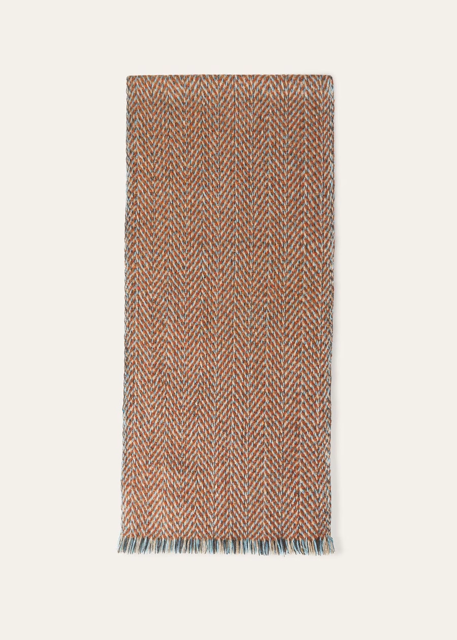 Chevron kasjmiersjaal in de kleuren Burnt Earth/Bright Azure