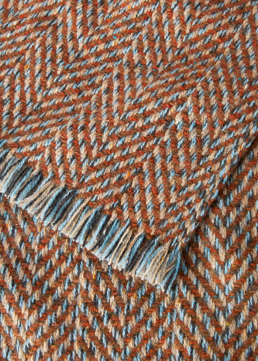 Chevron kasjmiersjaal in de kleuren Burnt Earth/Bright Azure