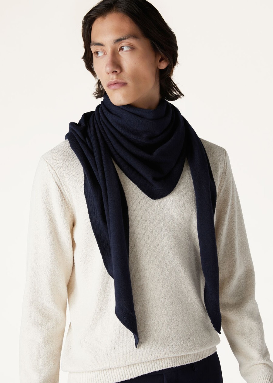 akaishi sjaal van zuivere scheerwol marineblauw