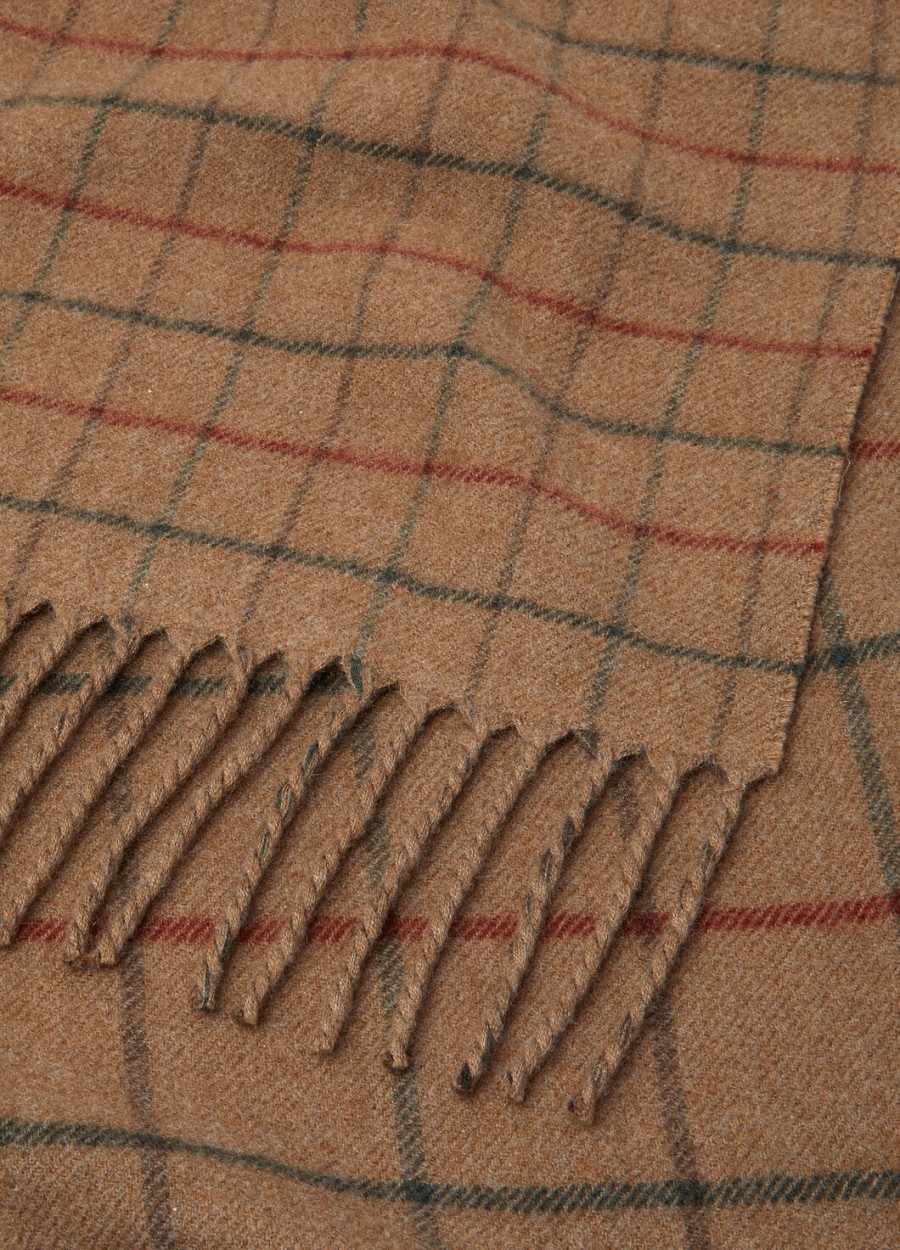 quavo cashmere double belt scarf camelforestpine barkred
