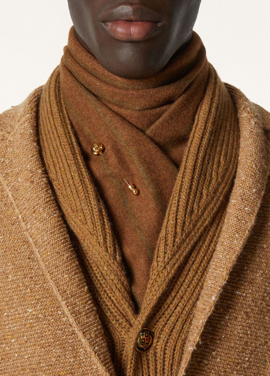 cashmere wish chevron gestreepte sjaal van wol kastanjebruinroestbruingroen