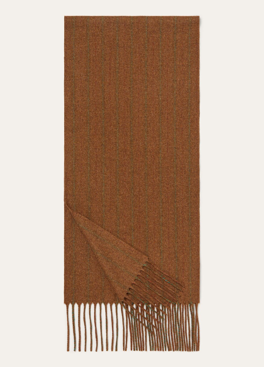 cashmere wish chevron gestreepte sjaal van wol kastanjebruinroestbruingroen