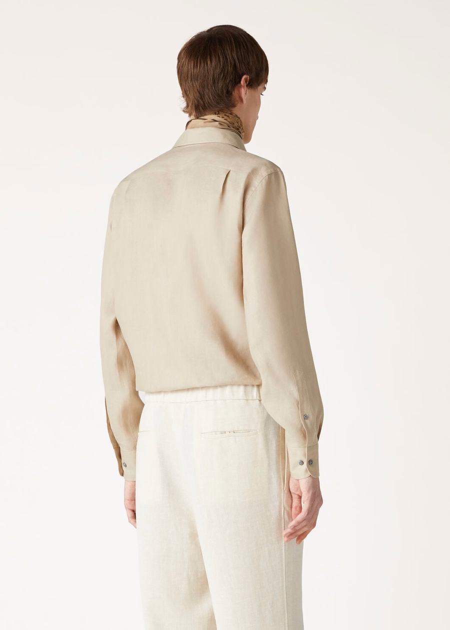Andre Linen overhemd in aardse taupekleur