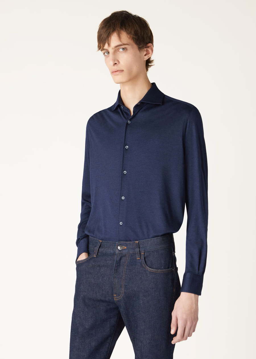 Andrew zijden kasjmier overhemd met ombrepatroon in blauw