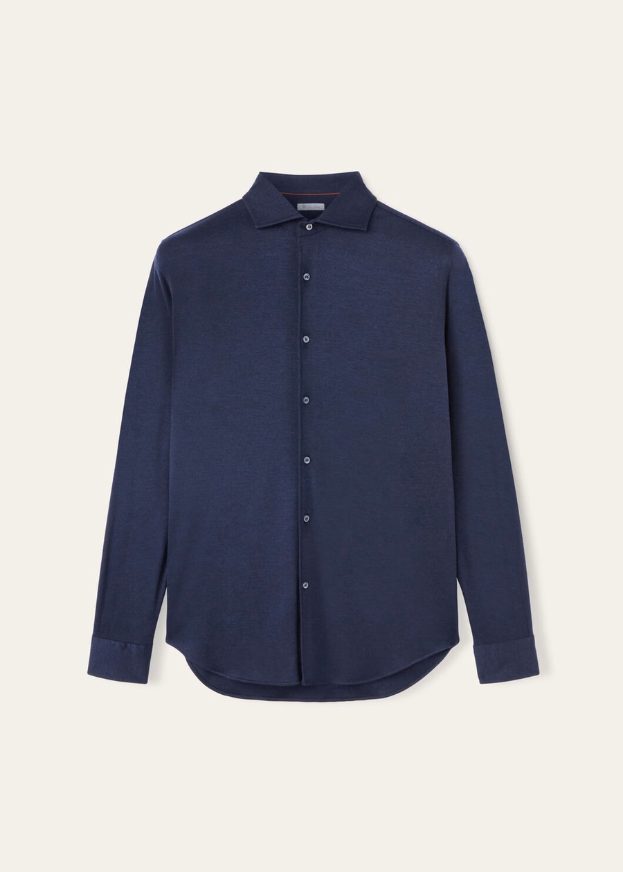 Andrew zijden kasjmier overhemd met ombrepatroon in blauw