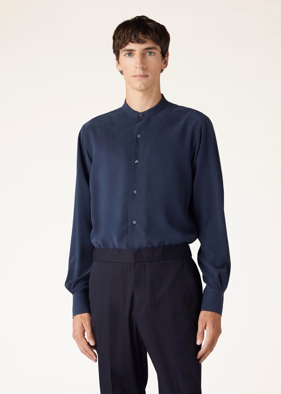 Elia zijden overhemd in marineblauw