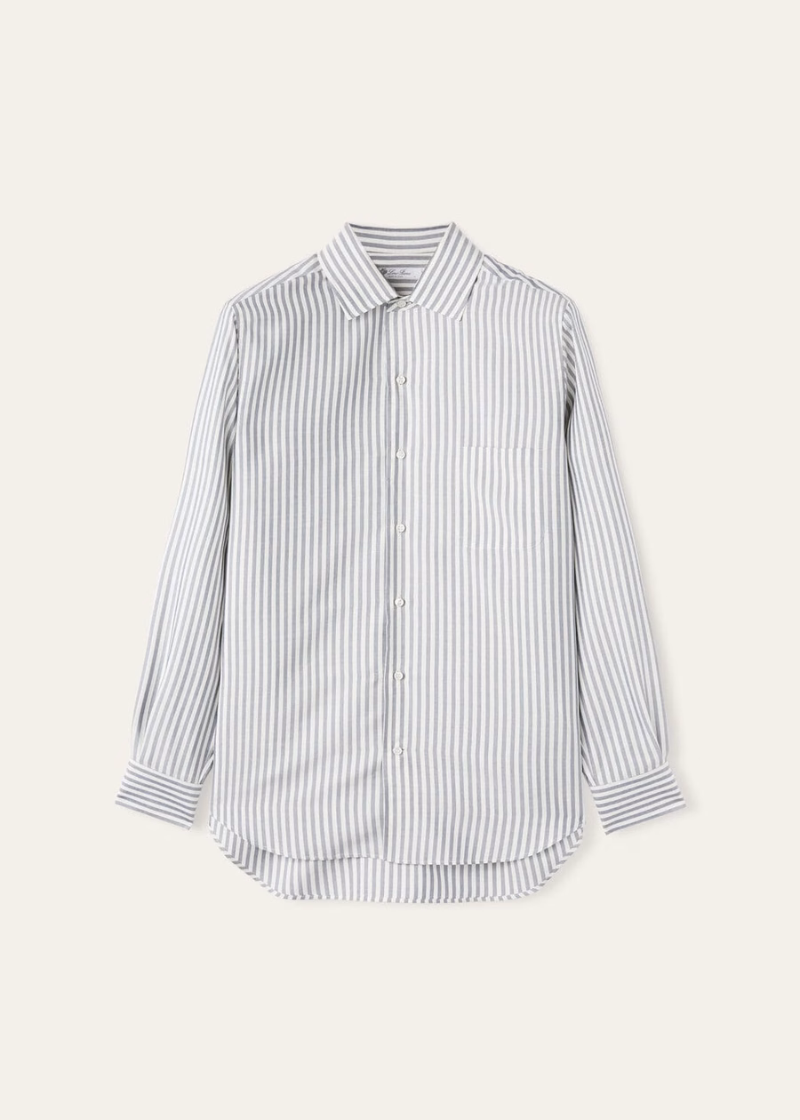 Andre-shirt van gewassen zijde met indigokleurige strepen