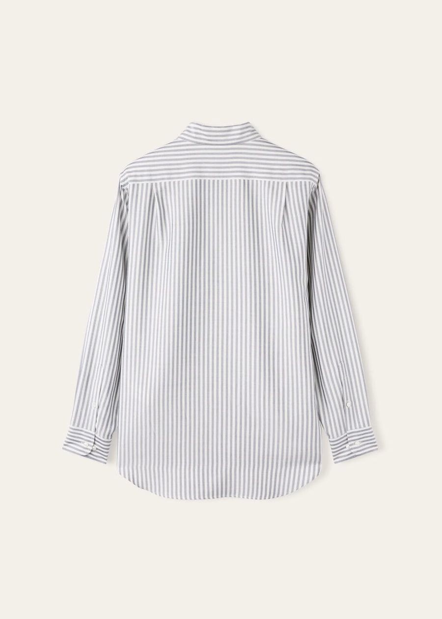 Andre-shirt van gewassen zijde met indigokleurige strepen