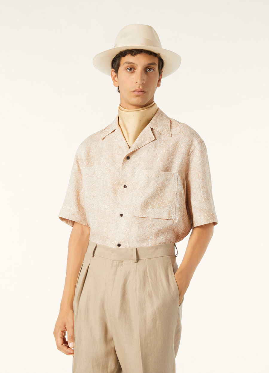 Federico shirt in amberkleurige melk/pijnboompit